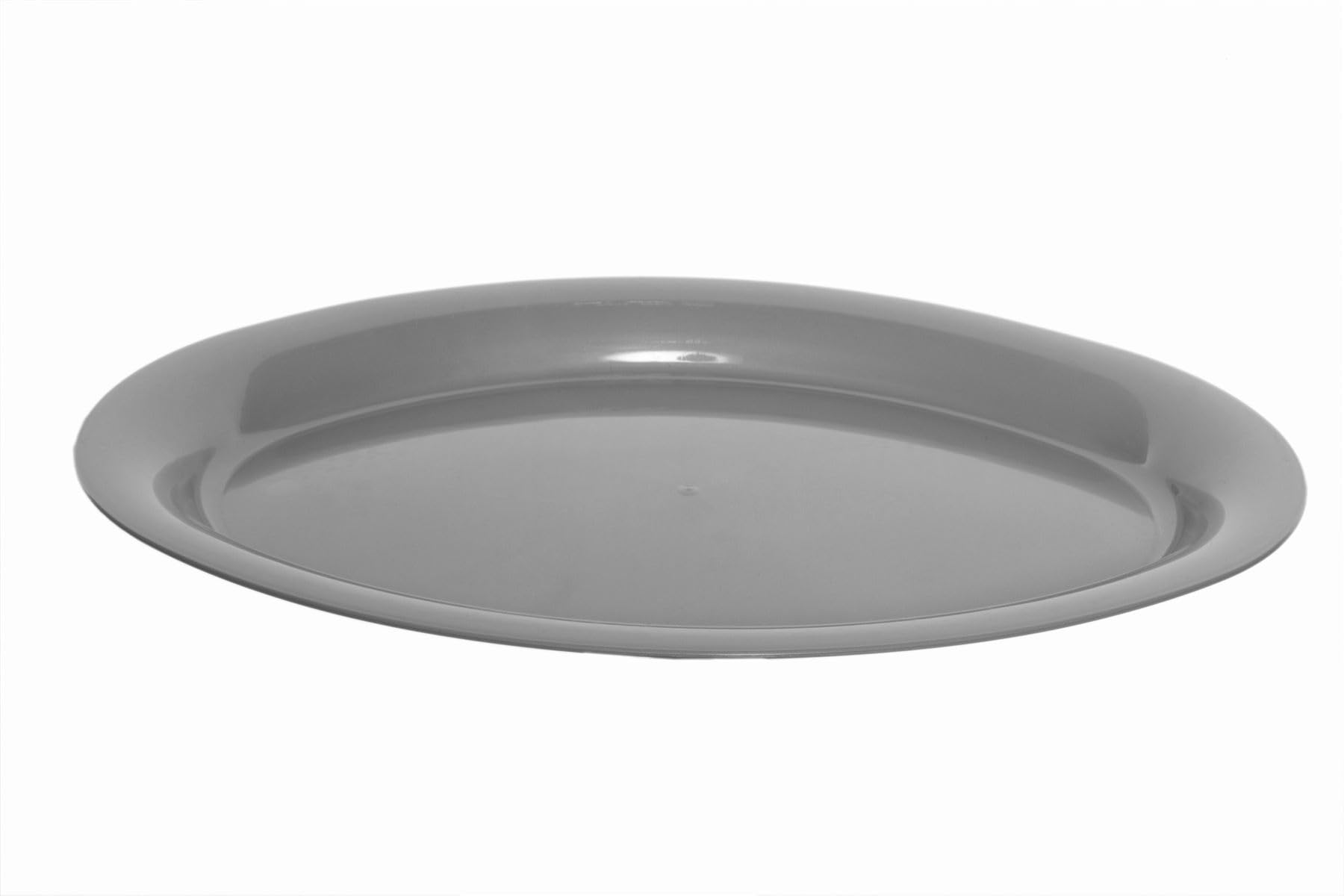 42cm Oval Plastic Serving Platter Silver Colour Durable & Reusable Catering Tray for Parties, Buffets, and Events Lightweight, Easy-to-Clean Tableware 1 Pack.