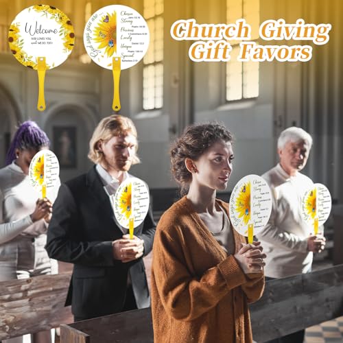 Image of 50 Pcs Church Fans Handheld Bulk Christian Inspiration Religious Gifts Bible Verse Scripture Gifts Hand Fans with Plastic Handle for Women Men Easter National Day of Prayer Holy Lent Decor(Sunflower)