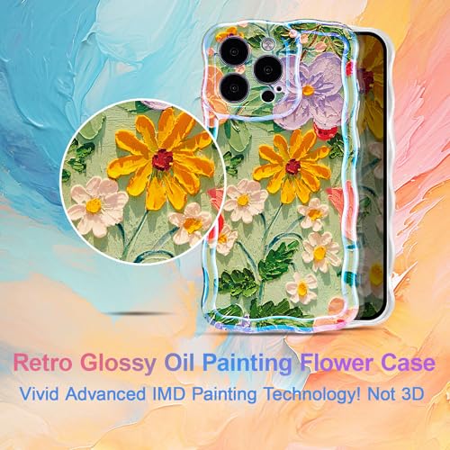 Ueebai 3426316 Case For Iphone 16 Pro, Colorful Retro Oil Painting Flower Case Pretty Glossy Pattern Wave Case Cute Sparkly Floral Curly Cover Stylish Case thumb #2