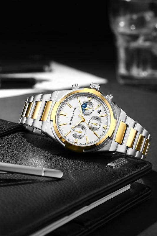 Image of Giordano Luxury Multifunction Quartz Watch for Men with Round Dial, Triple Sub-Dials, Moonphase Display, Date Window, Water Resistant and Stainless Steel Strap - GZ-50152