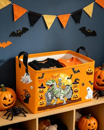 Image of Essme Rectangular Dinosaur Halloween Baskets,Kids Storage Box,Cute Basket for Room Decor, Book Bins,Shelf Basket.(Yellow Dinosaur