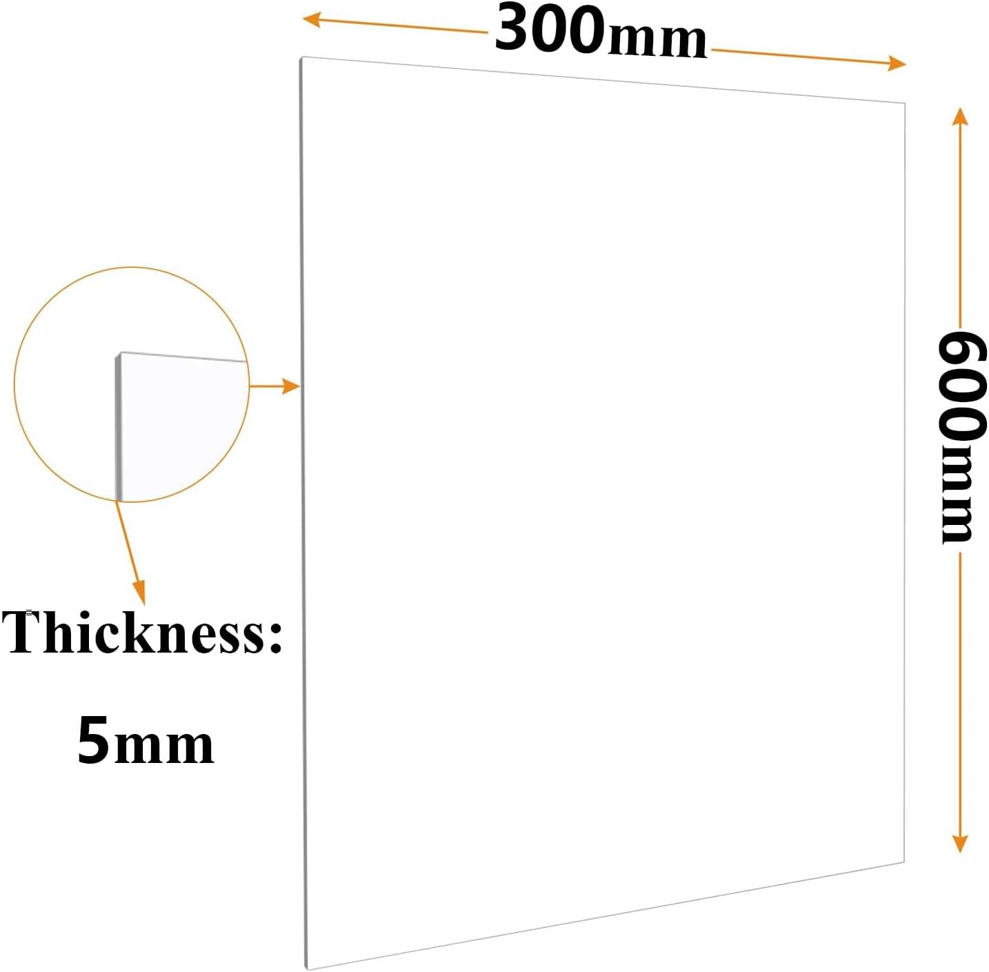 Acrylic Sheet, Clear Acrylic Sheet Thick 5Mm, Acrylic Board for DIY, Craft, Protective Film, Glass Replacement, Househld Decoration,5x300x600mm