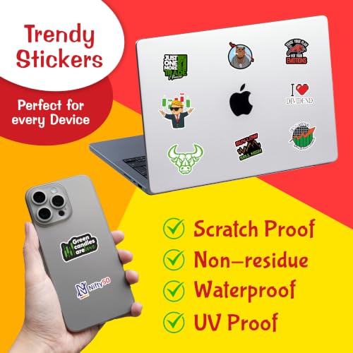 Image of CodersParadise 50-Piece Stock Market Sticker Pack - Waterproof Vinyl Stickers for Laptop, Journal, Diary, Mobile Case & Accessories - Ideal for Traders, Investors & Share Market Enthusiasts