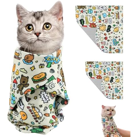 NUOKOU Cat Grooming Wrap, Fabric Cat Restraint Wrap, Self-Adherent, Anti-Bite, Anti-Scratch, Anti-Escape Calming Wrap for Medicine, Nail Clipping- Multifunctional Pet Tool (L (Within 11.1lbs)) Cover