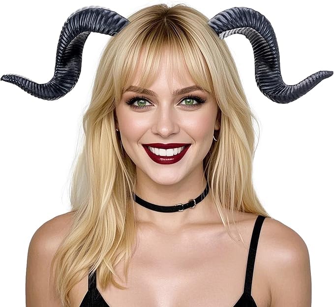 QCHOMEE Adult Sheep Goat Horn Headband Halloween Black Horn for Women Men Headwear Devil Demon Witch Cosplay Hairband Headdress Hair Accessorie - Image 4