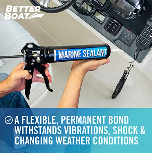 Image of Marine Sealant and Adhesive, Waterproof Marine Grade Caulk, High Temp | Water Sealant for Boat, Auto, RV, Without Silicone, 1 Tube, White, 10 oz (Pack of 2)