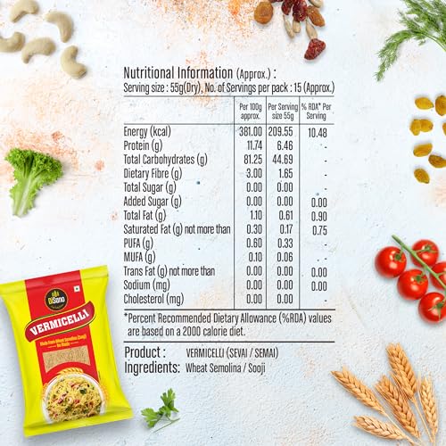 Image of DISANO Wheat Vermicelli,No Maida,850 Gram - Cholesterol Free,unflavored (Pack of 3)