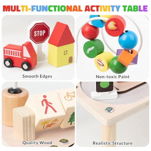 Activity Table for 1+ Year Old, Montessori Wooden Toys for Toddlers 1-3, 8 in 1 Baby Activity Table, Educational Sensory Bead Maze Toys for Babies, Learning Shape Sorter, Birthday Gifts Girls Boys - Image 4