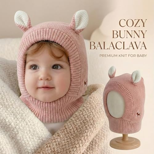 Image of Kraptick Winter Warm Ear Protection Knitted Woolen Unisex Baby Cap with Cute Animal Ears, Soft Fleece Lined Knit Hat with Ear Flaps, Stretchable Monkey Cap for Cold Weather -1