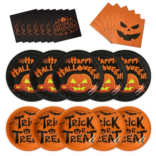 96Pcs Halloween Plates and Napkins Party Supplies - Serves 24, Tr...