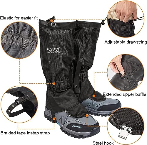 Leg-Gaiters-Waterproof-Hiking-Gaiters-with-Zipper-Adjustable-Shoe-Gaiters-for-Walking-Mountain-Hunting-Climbing-Anti-Tear-Snow-Boot-Gaiters-for-Women-Men