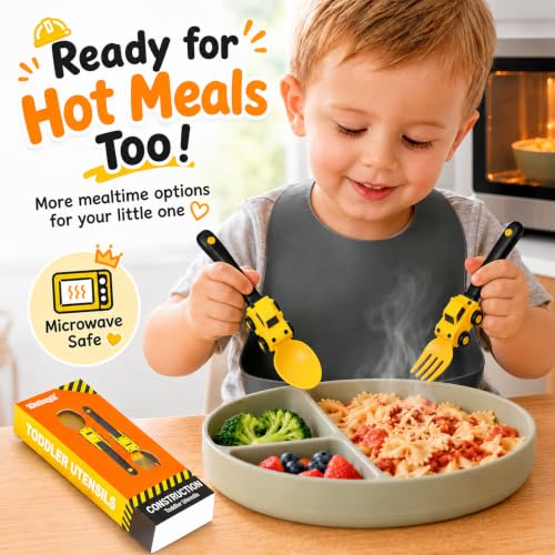 Image of Deinyi Construction Toddler Fork and Spoon Set, Storage Cases Reusable