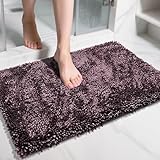 Yimobra Chenille Bathroom Rugs Non Slip, Extra Thick Soft Absorbent Bath Rug 31.5x20 Inch, Machine Washable Quick Dry Bath Mat for Bathroom Floor, Tub and Shower, Home Decor Accessories, Purple Grey