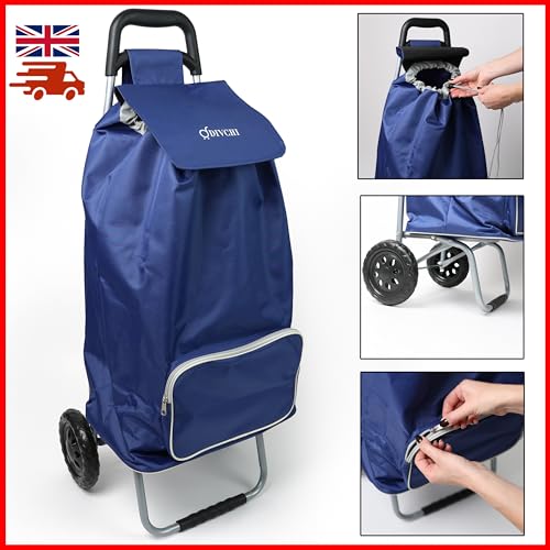 DIVCHI Einkaufstrolley mit 2 Rädern, faltbar, robust, zusammenklappbar, Einkaufswagen, Allzweckwagen, Rollwagen, Aufbewahrungswagen, Blau – Bild 8