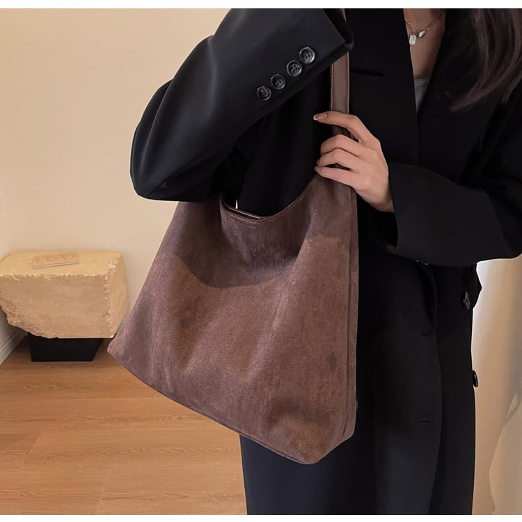 Suede Shoulder Bag for Women, Brown Suede Hobo Purse, Autumn and Winter Casual Wandering Shoulder Bag3