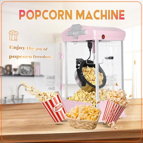 Image of Countertop Popcorn Machine, Popcorn Maker Machine with 8oz Kettle Makes Up to 32 Cups, Tabletop Pop Corn Machine Includes 3 Scoops, Movie Theater Style Popper for Home Party, Carnival, Pink