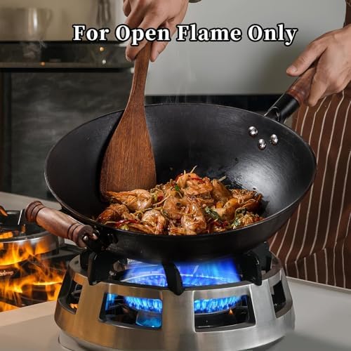 WANGYUANJI 14.17” Cast Iron Wok with Glass Lid – Traditional Round Bottom Chinese Wok for Gas Stove & Open Flame (Wok Ring Required) – Uncoated Clay-Mold “Turtle Shell” Texture – Seasoning Needed - Thumbnail 5