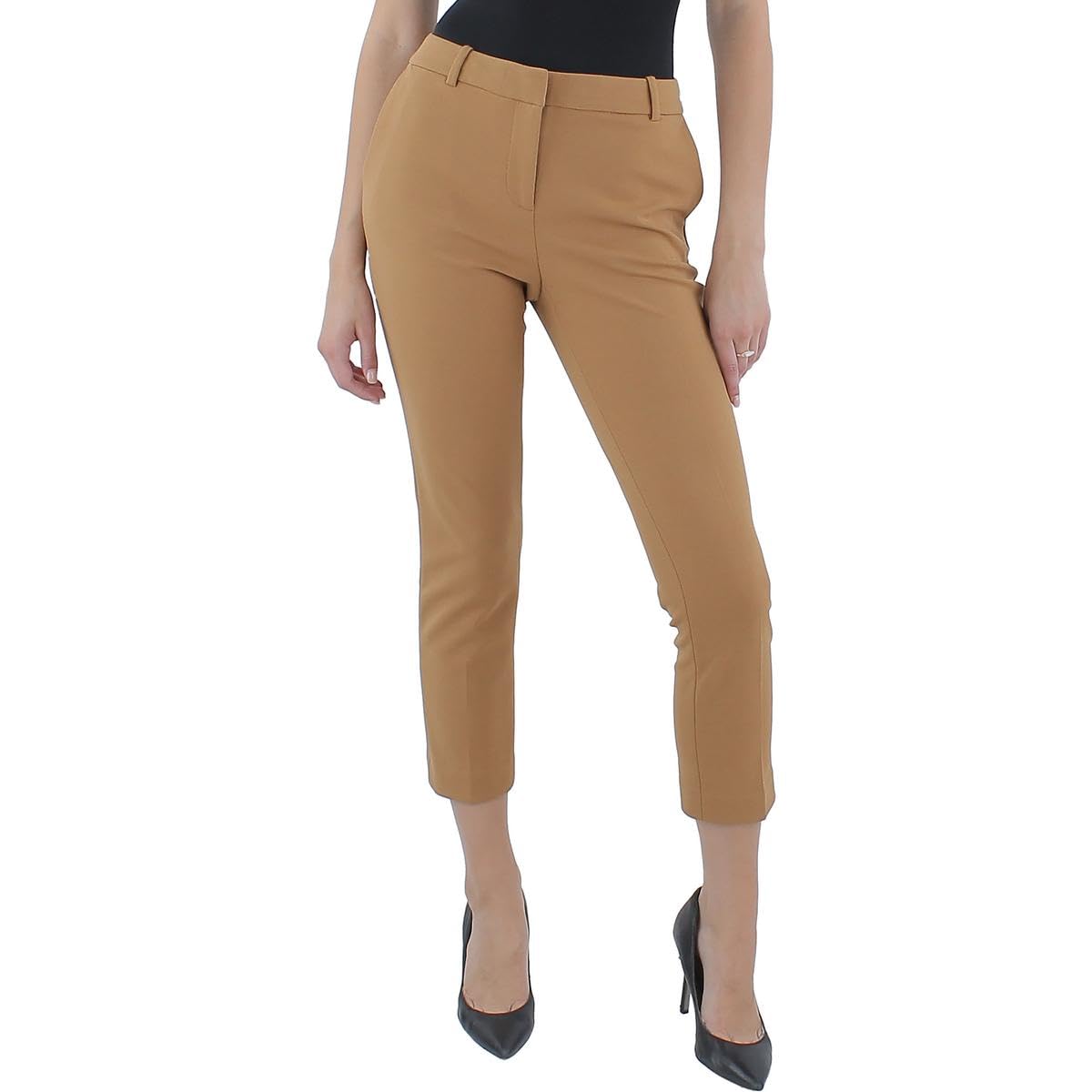 Calvin Klein Womens Petites Cropped Solid Straight Leg Pants Tan 12P