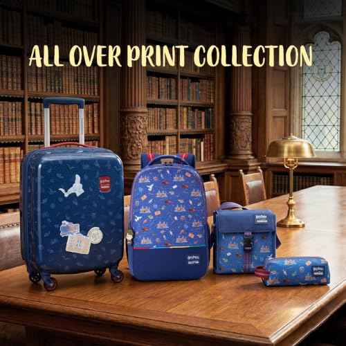Image of Harry Potter x American Tourister All Over Print 53cm Spinner Luggage | 33L Cabin Trolley | Kids Travel Suitcase for Boys & Girls | AT Playunique- Stickers | Teal | 3 Year Global Warranty