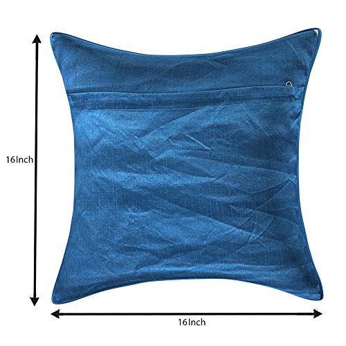 Image of Kuber Industries Self Design 2 Piece Jute Cushion Cover Set - 16 inchx16 inch, Blue