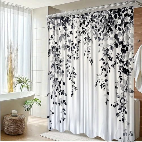 Rideau de douche élégant à motif de feuilles haut de gamme 165 x 214 cm