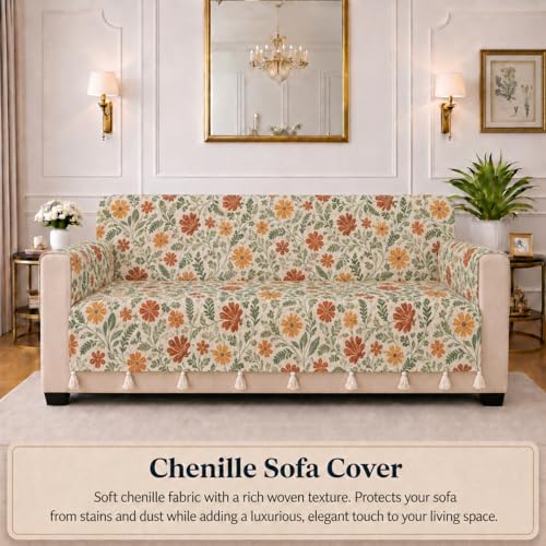 Image of STITCHNEST 'Eden Weaves Collection Series' 3 Seater Sofa Cover | Full Coverage with Armrest Pockets | Elegant Woven Fabric, Decorative Tassels, Washable & Durable for Modern Living
