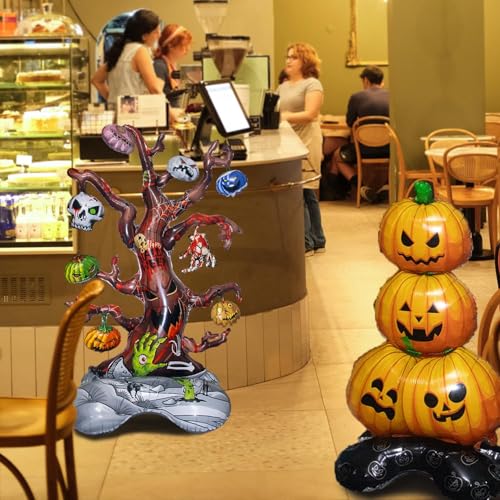 Image of Rozi Decoration Self Standing Halloween Tree Balloon | Skeleton Theme Foil Balloon for Haunted Happy Halloween Theme Decorations, 1 Piece