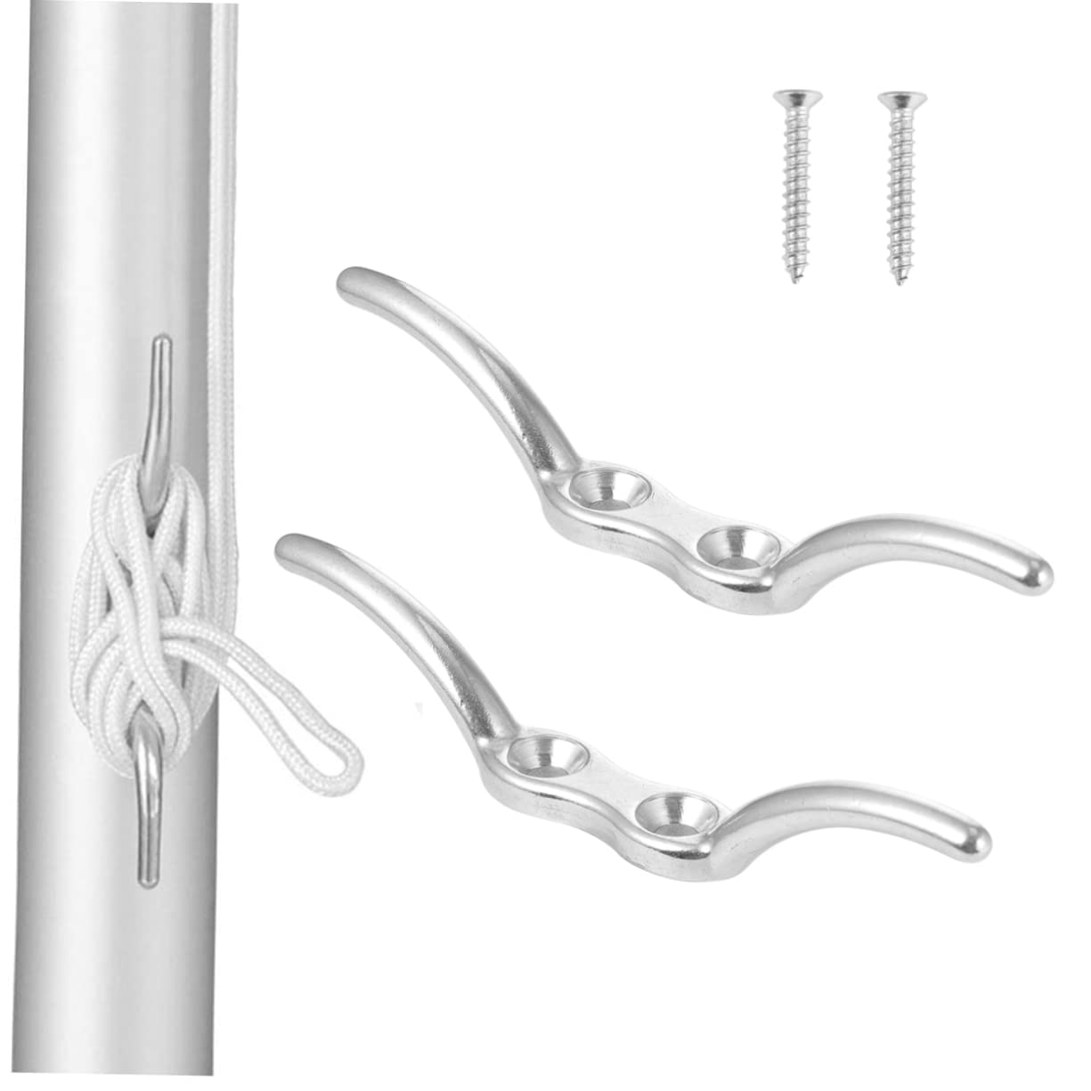 Yardwe Boat Accessories 2 Pack Stainless Steel Rope Cleat Flagpole Hook Boat Men Multipurpose Use Included Screws