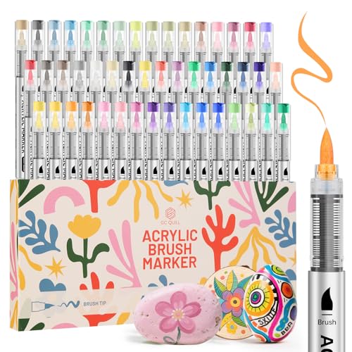 GC QUILL 48色 アクリルペイントマーカー ? ブラシチップ付きアクリルペイントペン ロック、木材、ガラス、キャンバス、DIYクラフト用 ? アクリルマーカーセット 子供、大人、アーティスト、クラフト用 GC-AM48