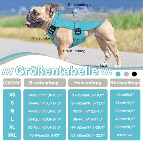 Hjumarayan Kühlweste für Hunde, Kühlweste Hund mit D-Ringe Sommer Kühlmantel für Hunde Kühlgeschirr Atmungsaktiv Kühlende Hundeweste, Hundekühlweste für Heißen Sommertagen, Blau XS
