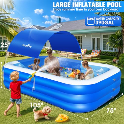 image for FunBy Inflatable Pool with Canopy,Upgraded Inflatable Swimming Pool fo