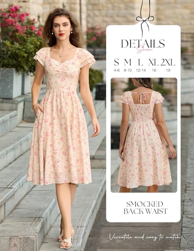 Image of Belle Poque Women's Sweatheart Neck Ruffle Cap Sleeve Floral Dress 2026 Summer Ruched Midi Elegant Cocktail Party Dress