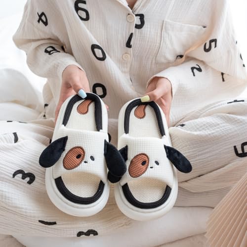 Cute Dog Slippers for Women Men Indoor, Cartoon Animal House Slippers,Comfortable Cotton Linen Bedroom Kawaii Shoes3