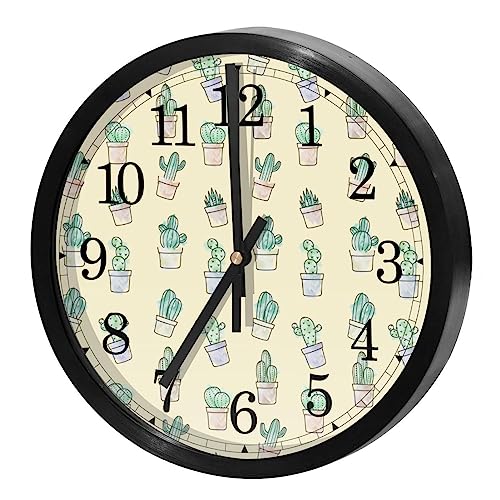 Horloge murale silencieuse pour mieux dormir avec motif cactus jaune - 2