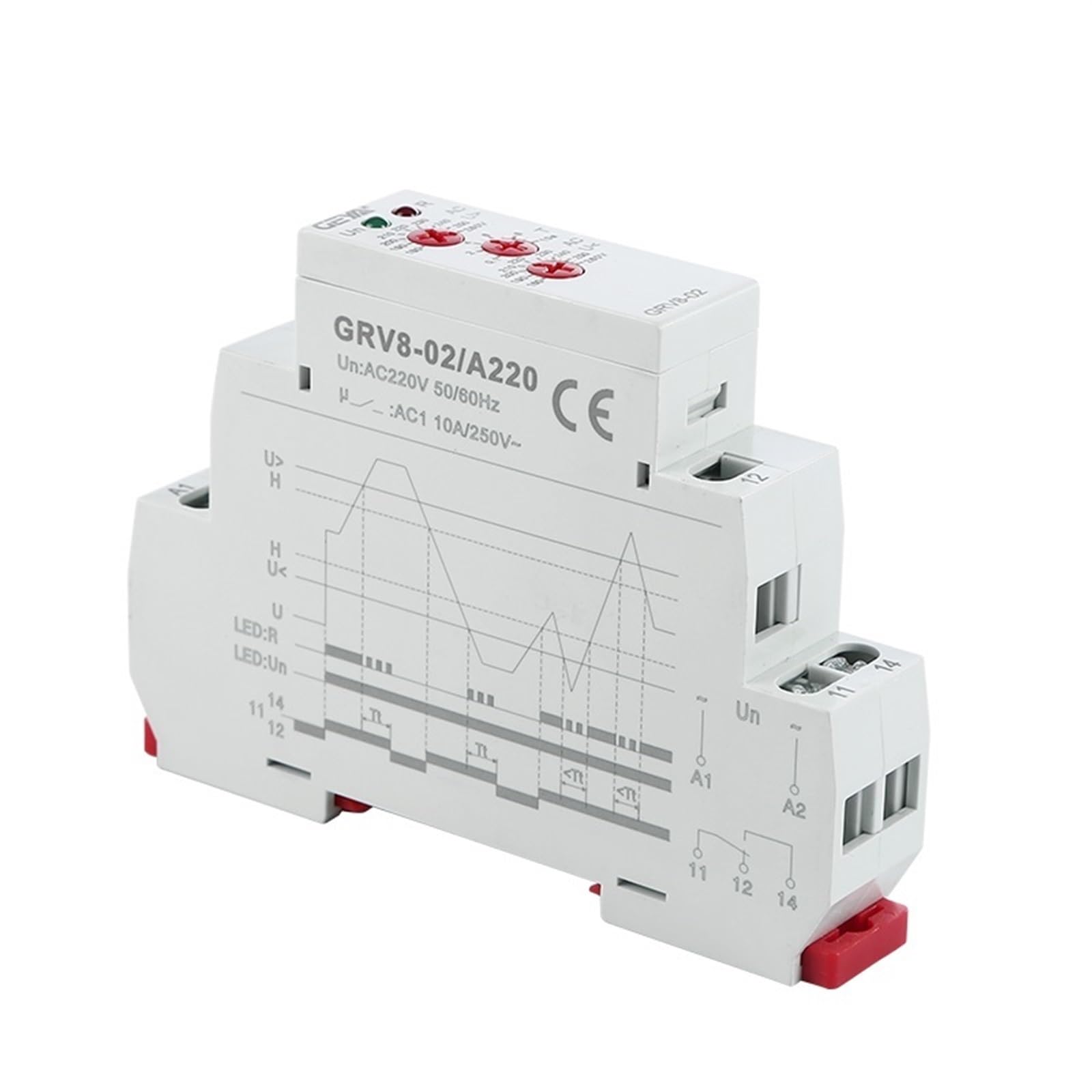 10 szt. GRV8-01/02 jednofazowy przekaźnik zabezpieczający przed nadmiernym napięciem i niskim napięciem AC220V DC12V DC48V (Grv8-02, ACDC24-48V)