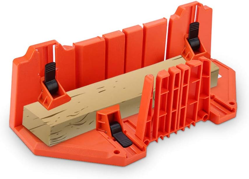 Mitre Box Precise Cutting Box for Cutting Angle 0°, 22.5°, 45° and 90° Mitre Gauge Cutting Tool Plastic Mitre Box Pruning Saw Wood Cutting Hand Saw 14 Inches with Clamp