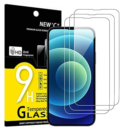 NEW'C 3 Pack Designed for iPhone 14, iPhone 13, iPhone 13 Pro Screen Protector (6.1 inches), Tempered Glass,Case Friendly Scratch-proof, Bubble Free, Ultra Resistant