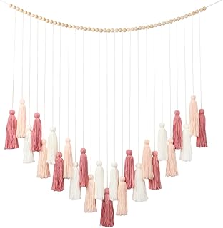 DrCor Blush Pink Boho Macrame Wall Hanging – Cozy Fall Room Decor with R...