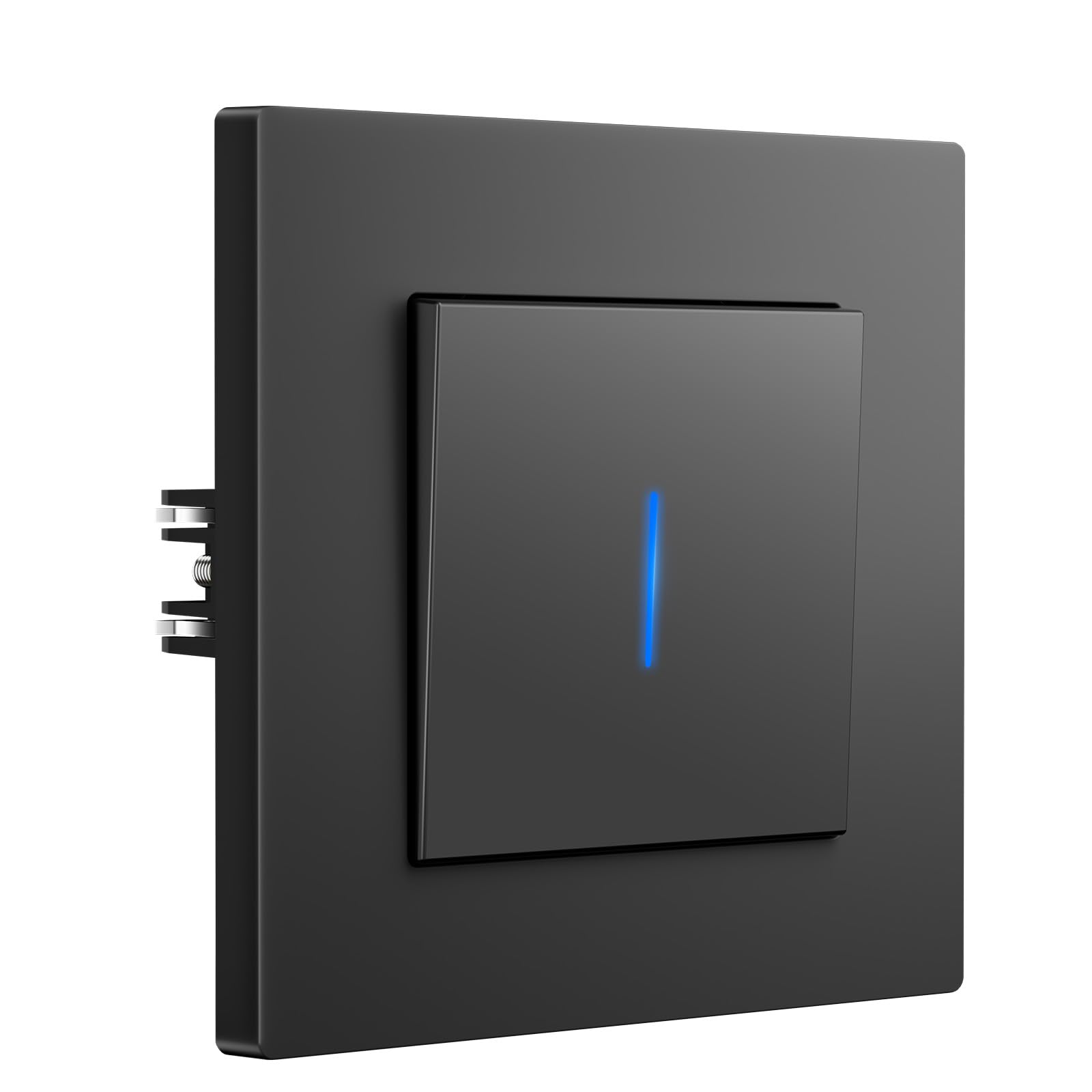 BSEED Light Switch 1 Gang 1 Way, 16A Single Wall Light Switch with LED Indicator, PC Screwless Mechanical Toggle Lightswitch, Grey, 86mm