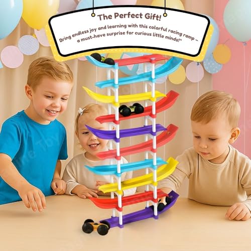 Image of Toy Imagine 10-Level Racer Ramp Track Toy for Kids | 10 Colorful Ramps & 6 Cars | Vehicle Toy for Toddlers Age 1-3 | Indoor Racing Game for Boys & Girls