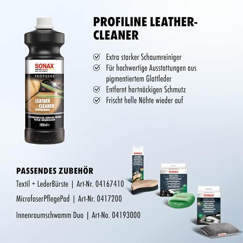 SONAX PROFILINE LeatherCleaner (1 Liter) extra starker Schaumreiniger für hochwertige Lederausstattungen aus pigmentiertem Glattleder | Art-Nr. 02703000