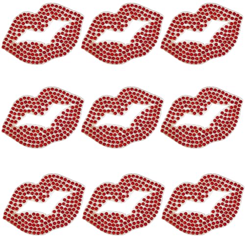 GORGECRAFT 12 pieza de Labios con Diamantes de Imitación para Planchar Pegatinas de Transferencia de Cristal con Beso de Labios Parches Brillantes Rojos para Camisetas Ropa Chaquetas Sombreros Bolsos