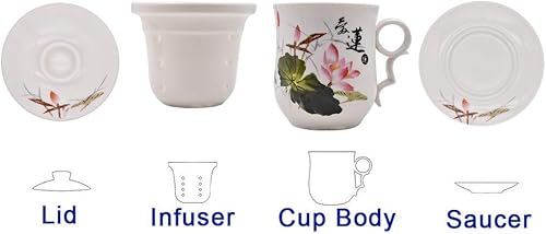 Miniatura 3 de HODRME JingDeZhen - Juego de 4 tazas de té de porcelana china hechas a mano con sistema de preparación de té de hojas sueltas para cocina y oficina