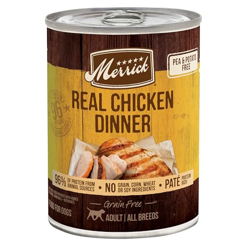 Image of Merrick Grain Free Premium and Natural Canned Dog Food,Soft and Healthy Wet Recipe,Real Chicken Dinner - 12.7 oz. Cans,(Pack of 24)