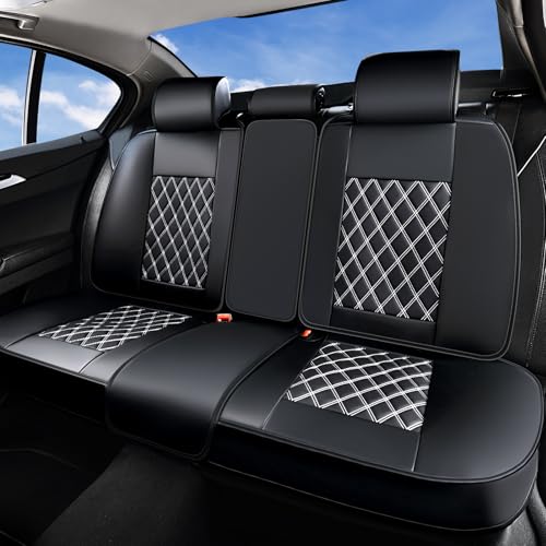 Image of Huidasource Rear Bench Car Seat Covers, Waterproof Leather Back Seat Cushion Cover, Back Seat Cover Compatible Universal Fit for Most Cars Sedan SUV Pickup Truck (Back Row /Black&White)
