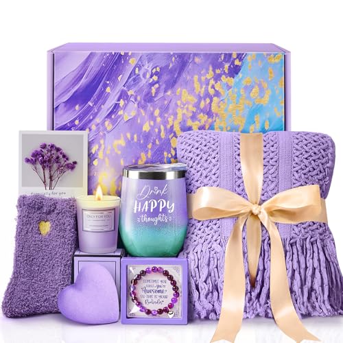 Christmas Gifts for Women Mom Daughter Her Wife Girlfriend Best Friend - Unique Birthday Valentines Mothers Day Gifts - Lavender Self Care Get Well Soon Gifts, Spa Gift Baskets w/Blanket Care Package