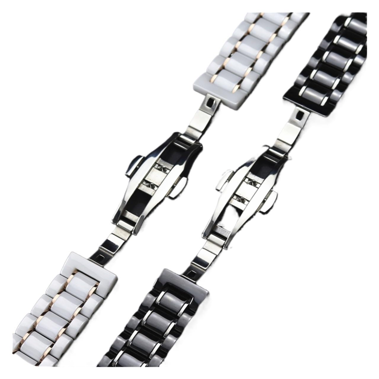 NASUNJIA Bracelet De Montre en Céramique De Luxe for Hommes Et Femmes, 14 15 16 17 18 19 20 21 22 23 24 Mm, Blanc, Noir, Or Rose