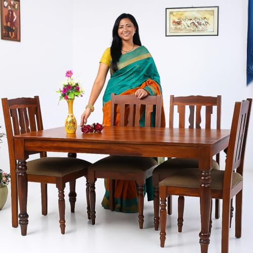Image of Solid Sheesham Wood 4 Seater Dining Table Set for Home and Kitchen (Solid Wood, 4 Seater, Maple Finish)