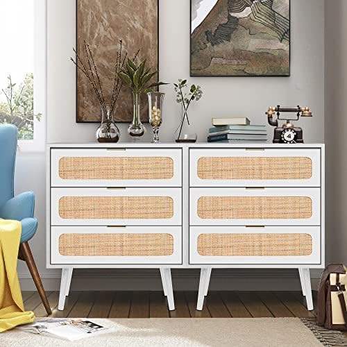 Amazon.com: RARZOE 2 Sets of Rattan Nightstand Dresser Chest of 3 ...