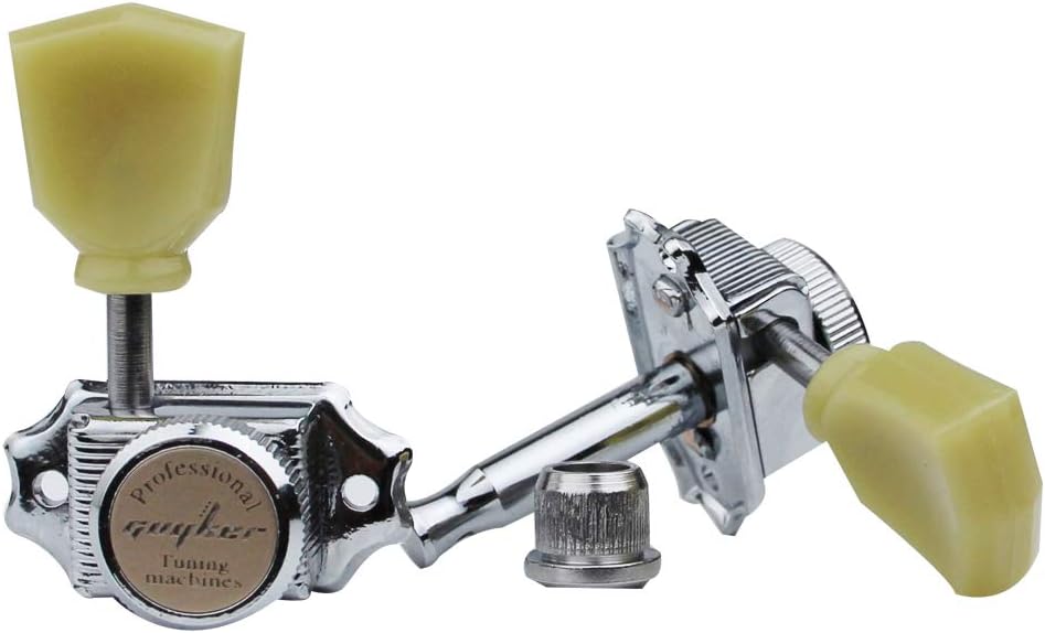 Guyker Locking Guitar Machine Heads (3R + 3L) – 1:15 Ratio Lock String Vintage Deluxe Tuning Key Pegs Tuners Set Replacement for Electric, Acoustic or Folk Guitars - Chrome : Musical Instruments